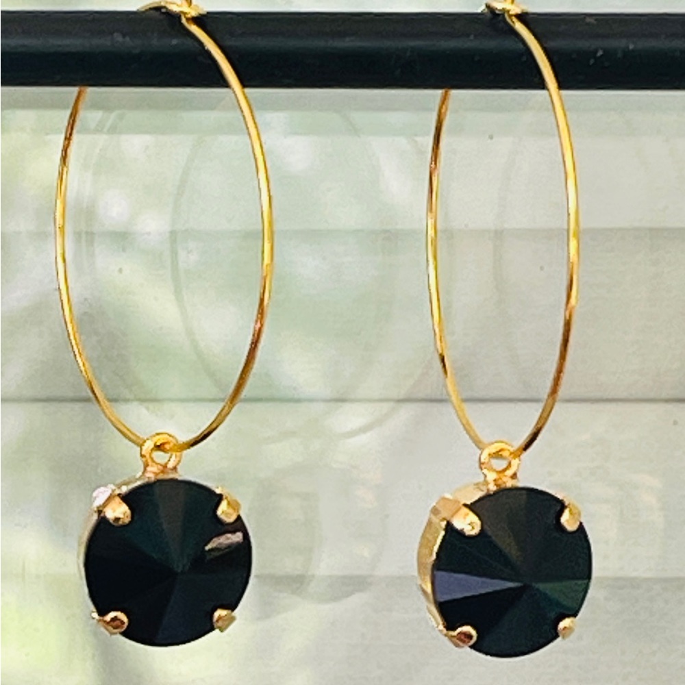 Earrings Endless Hoop 12mm Austrian Crystal  Drop Earrings
